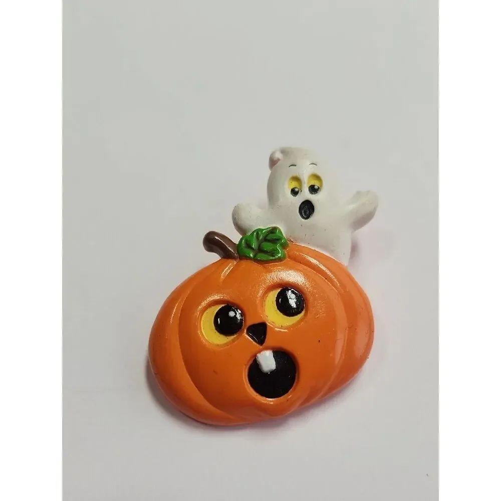 Russ Berrie Halloween Pin - Ghost & Pumpkin
